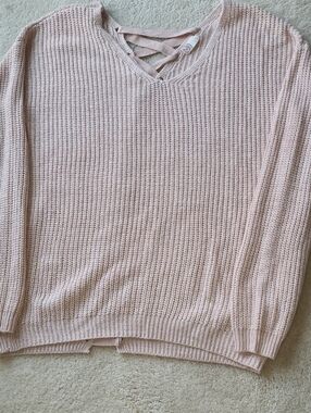 SO Blush Pink V-Neck Knit Sweater with Laced Back